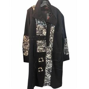 NEW ALISON SHERI women's boiled wool jacket in black with cream detail